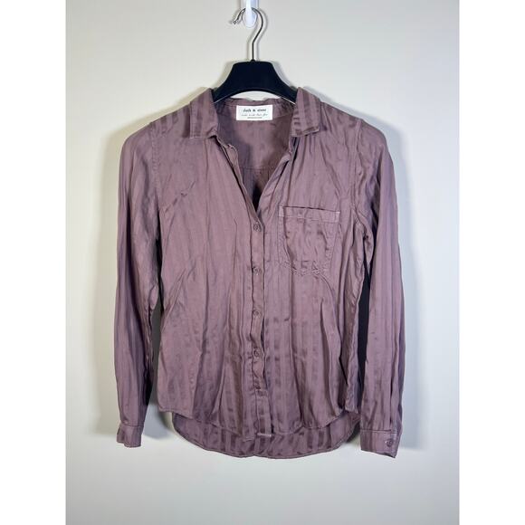 Anthropologie Cloth & Stone Mauve Striped Button Blouse Long Sleeve Size Small - Picture 2 of 9